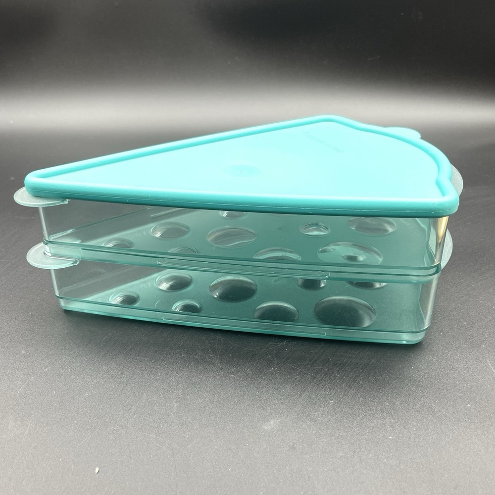 Vintage Tupperware Keep 'N Heat Pizza Keeper Set Teal 4106A-2 Triangle Container